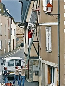 Pushing a refridgerator up a ladder